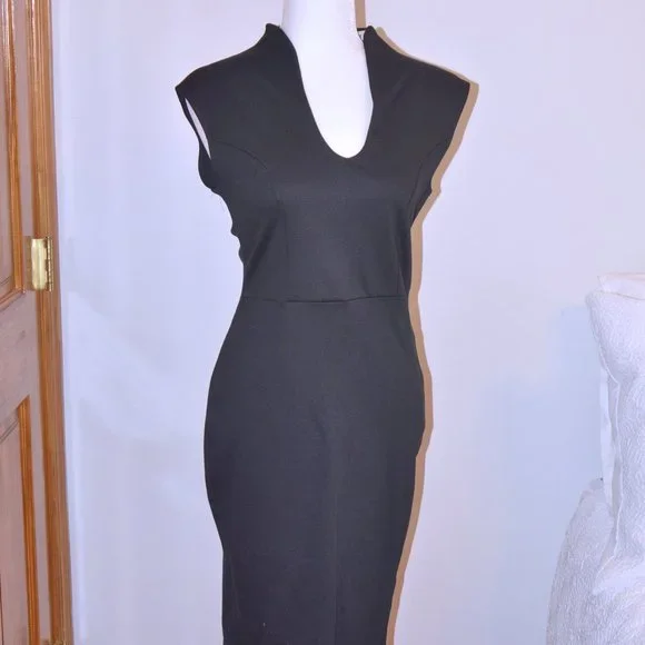 rolla coster black dress Rolla Coster Dress Womens Small Black Sheath Back Cutout Knee Length Cap Sleeve